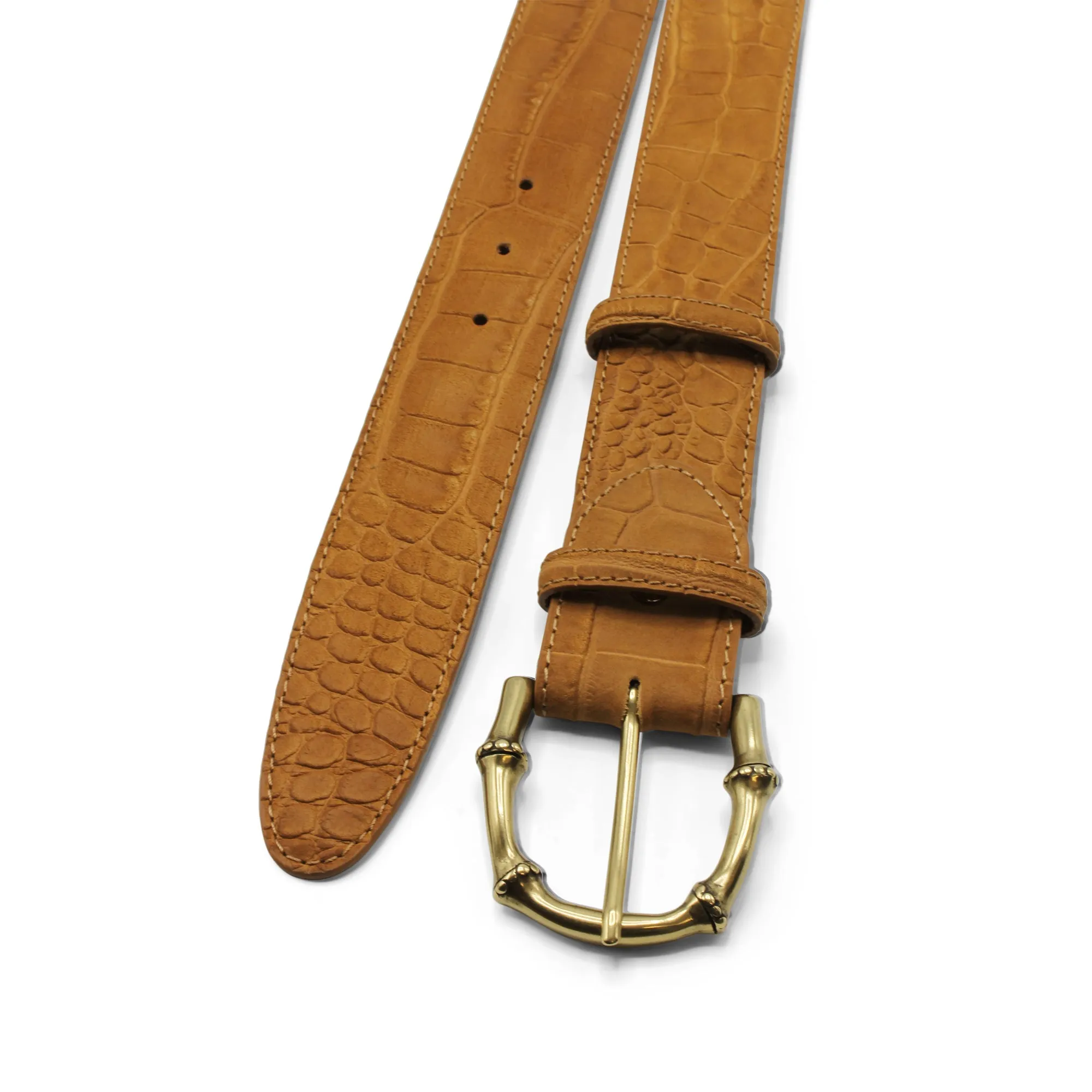 Chestnut Nubuck Touch Mock Croc Bamboo Prong Belt