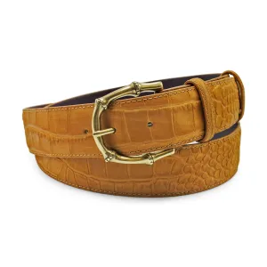 Chestnut Nubuck Touch Mock Croc Bamboo Prong Belt