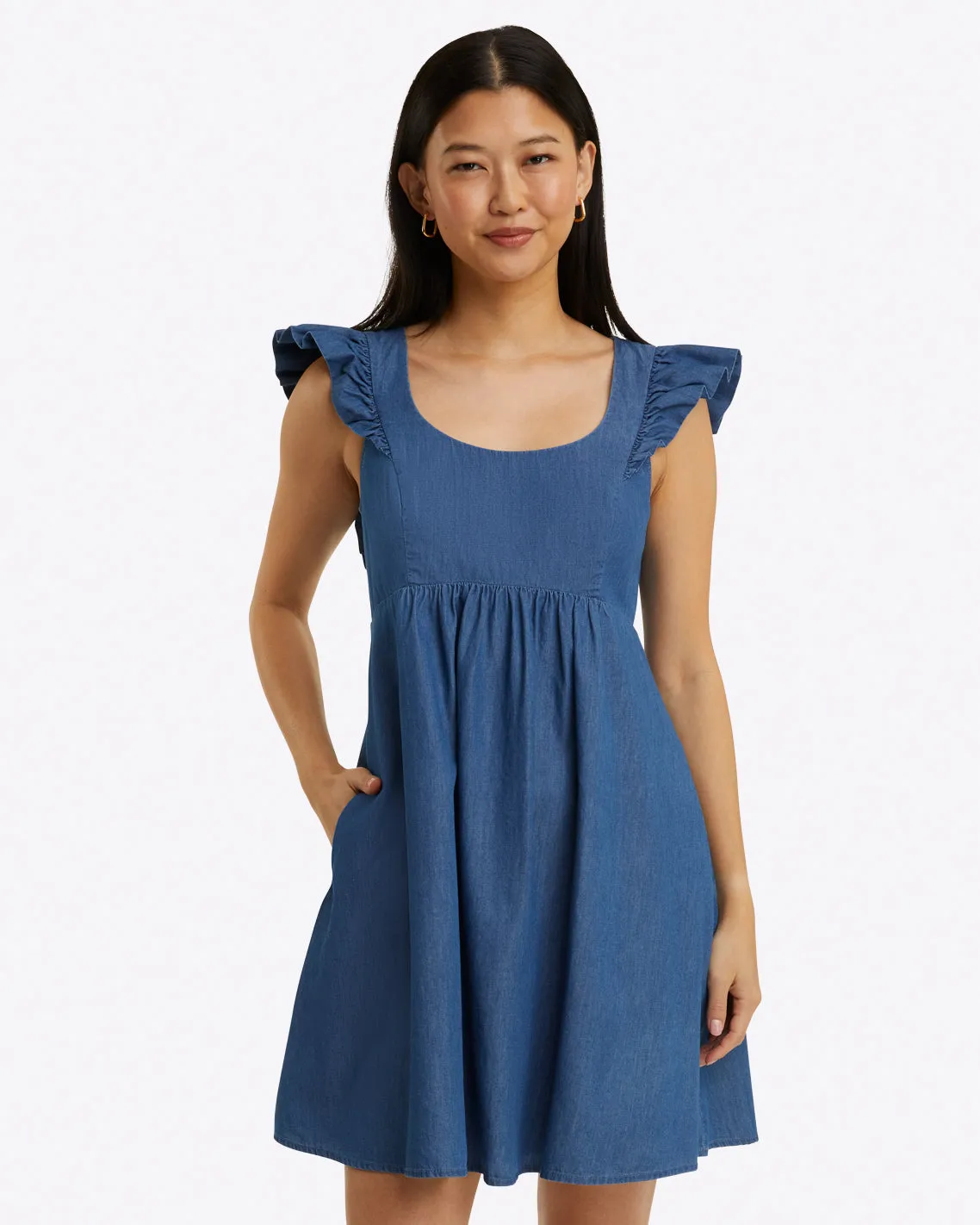 Ciara Babydoll Dress in Chambray