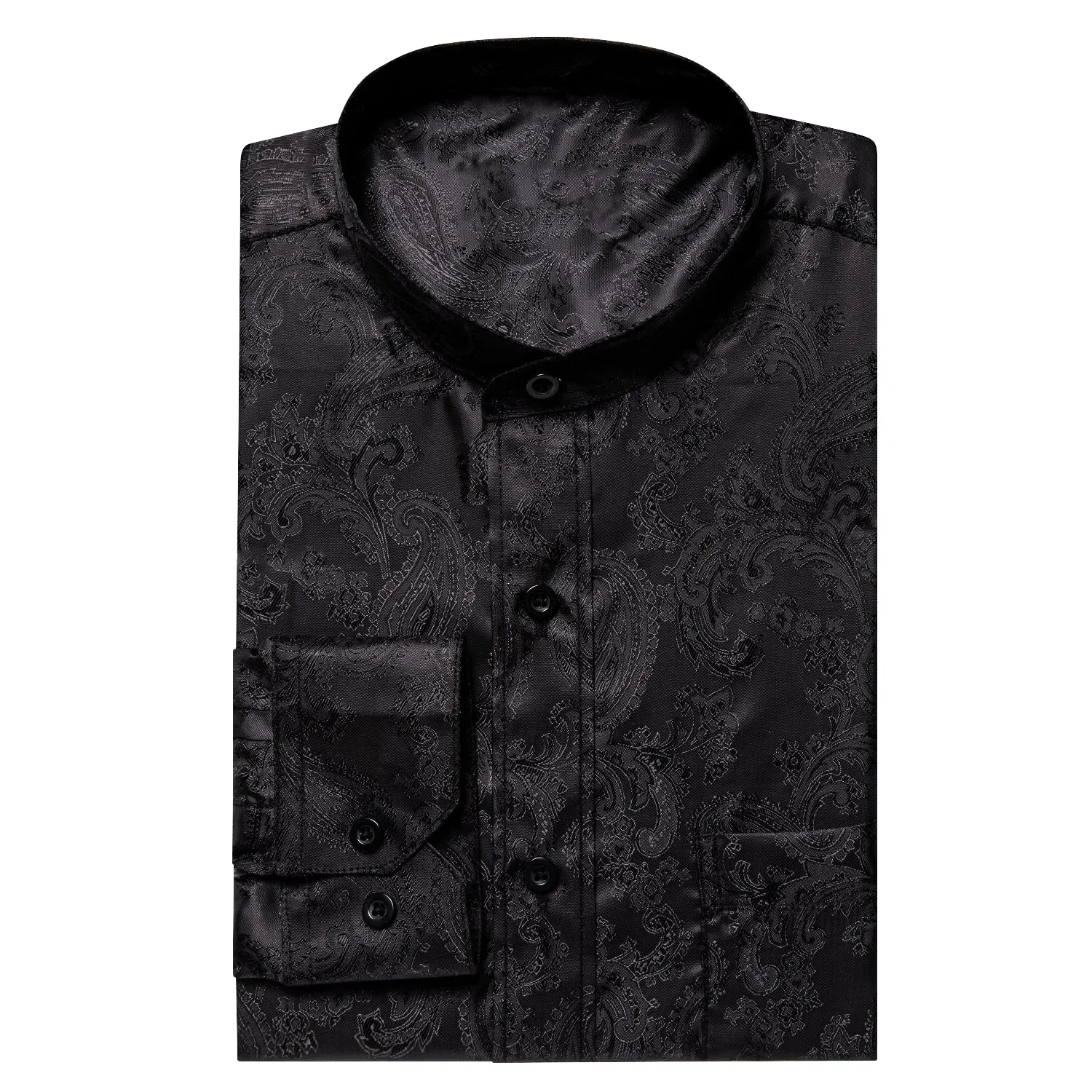 Classic Black Paisley Pattern Silk Men's Long Sleeve Shirt