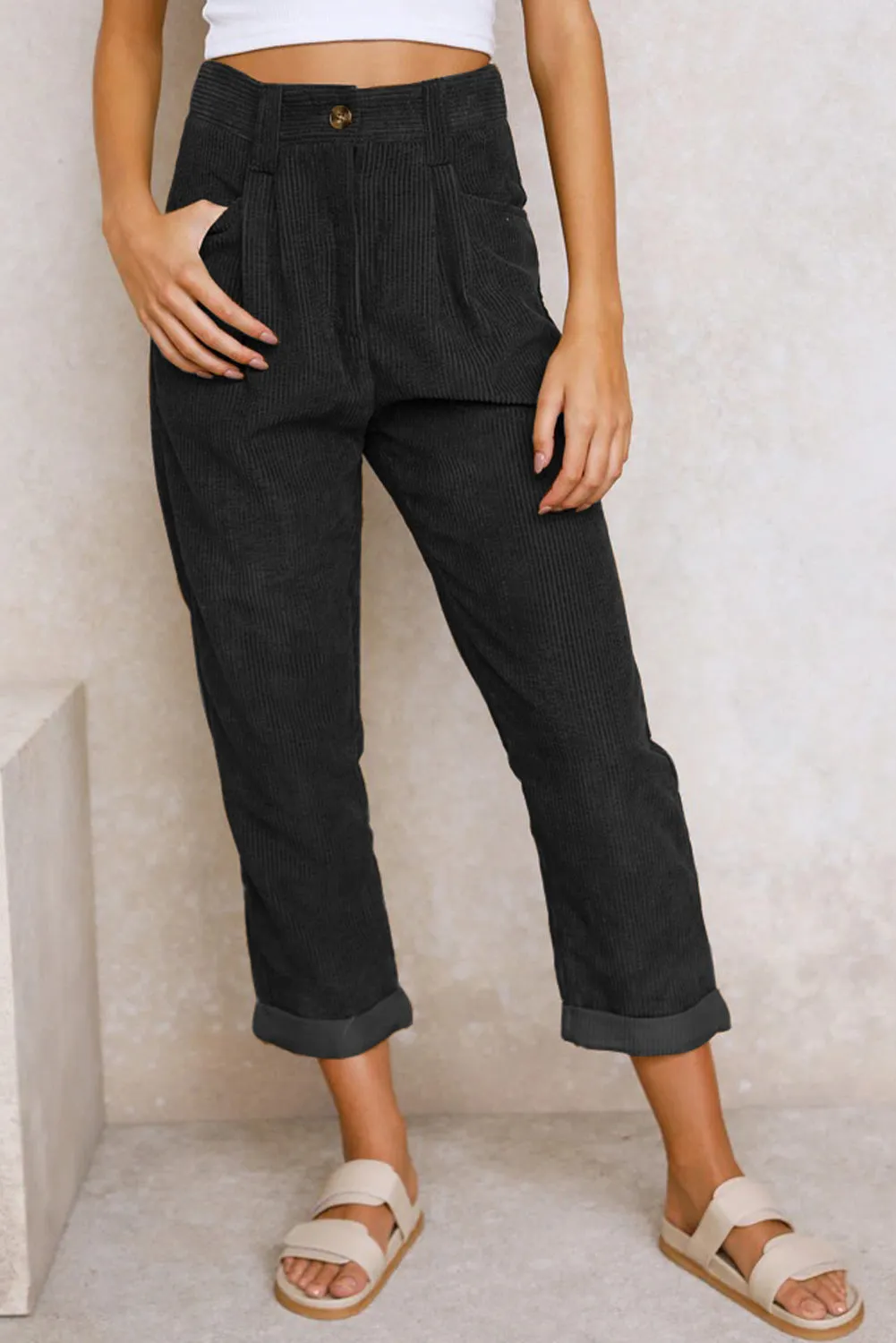 Corduroy High Waist Straight Leg Pants