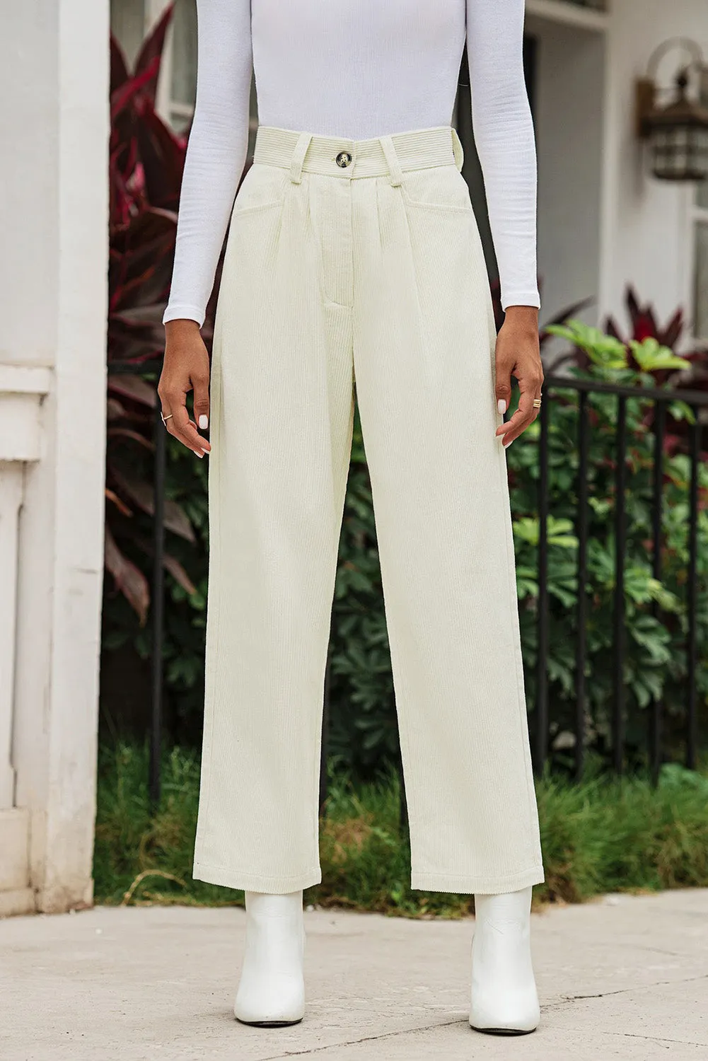 Corduroy High Waist Straight Leg Pants