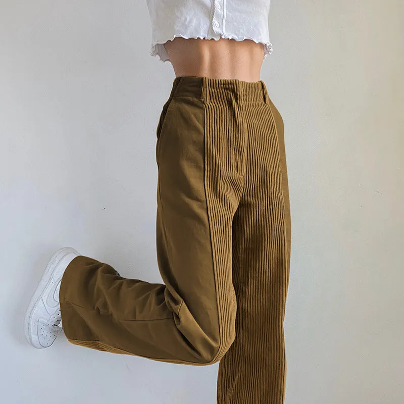 Corduroy Patchwork High Waist Wide Leg Pants