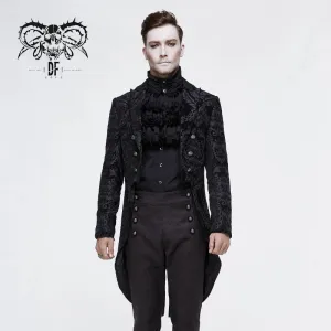 CT105 Gothic jacquard high-low men warm black dress coat with slit