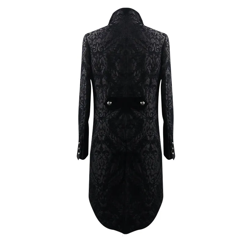 CT105 Gothic jacquard high-low men warm black dress coat with slit