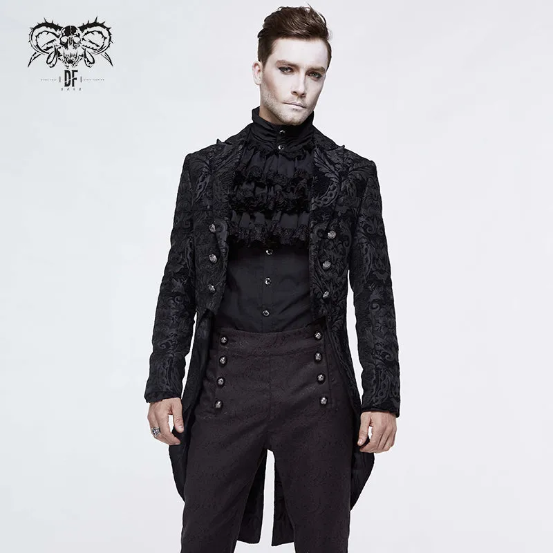 CT105 Gothic jacquard high-low men warm black dress coat with slit