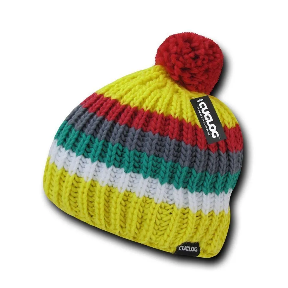 Cuglog Mont Ventoux Thick Cable Knit Stripped Beanies Big Fuzzy Pom Style Winter