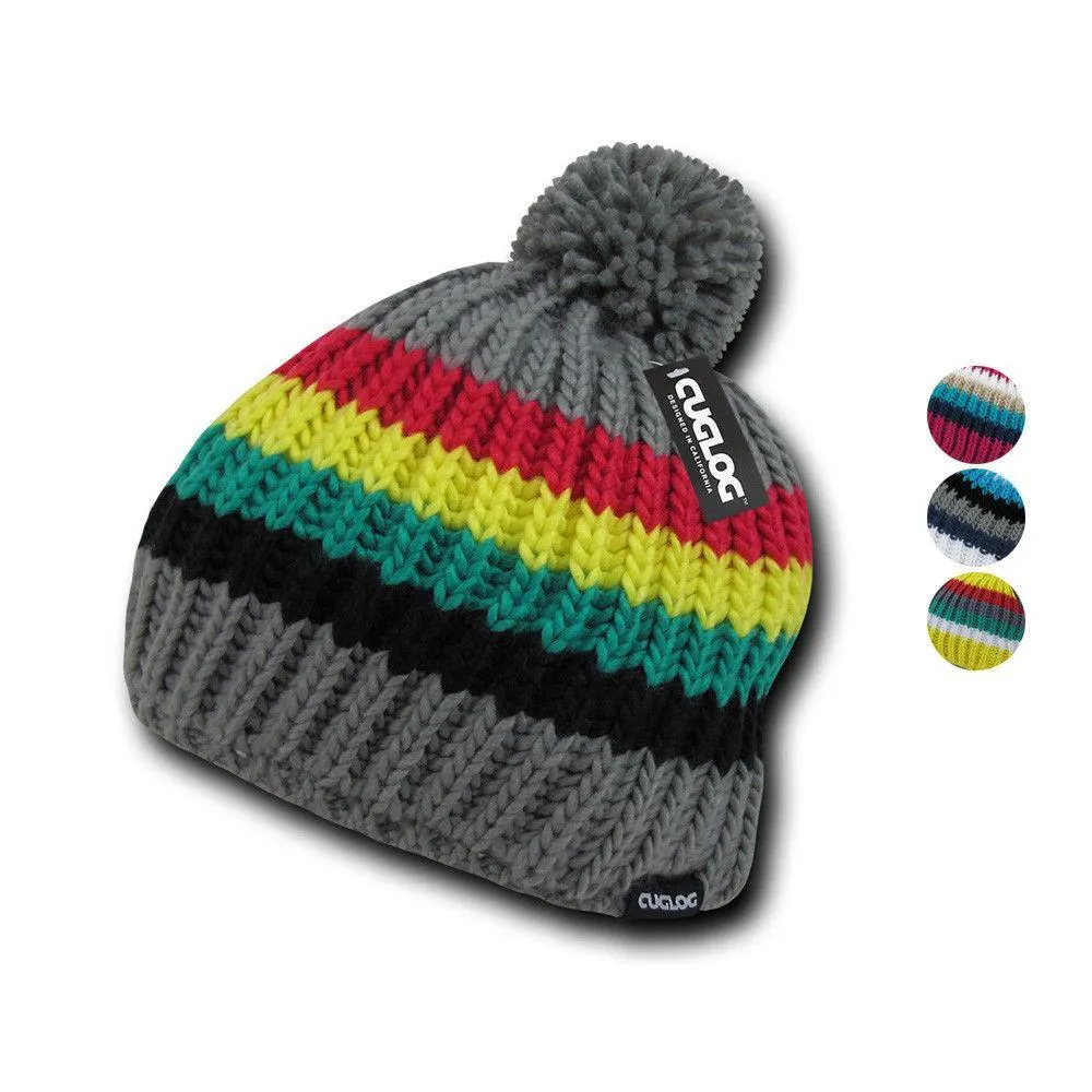 Cuglog Mont Ventoux Thick Cable Knit Stripped Beanies Big Fuzzy Pom Style Winter