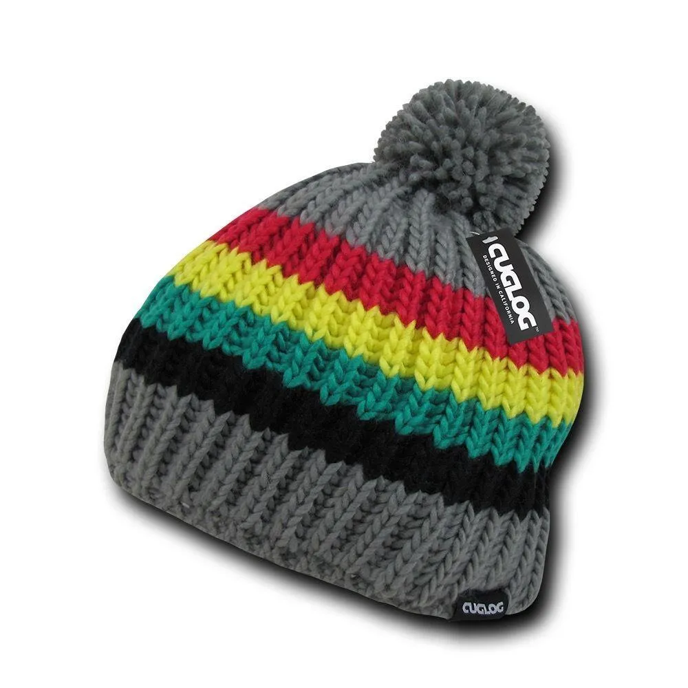 Cuglog Mont Ventoux Thick Cable Knit Stripped Beanies Big Fuzzy Pom Style Winter