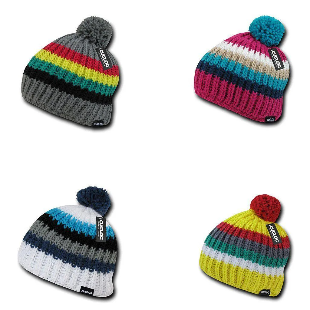 Cuglog Mont Ventoux Thick Cable Knit Stripped Beanies Big Fuzzy Pom Style Winter