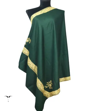 Dark Green Pashmina Shawl With Tilla Embroidery 6765