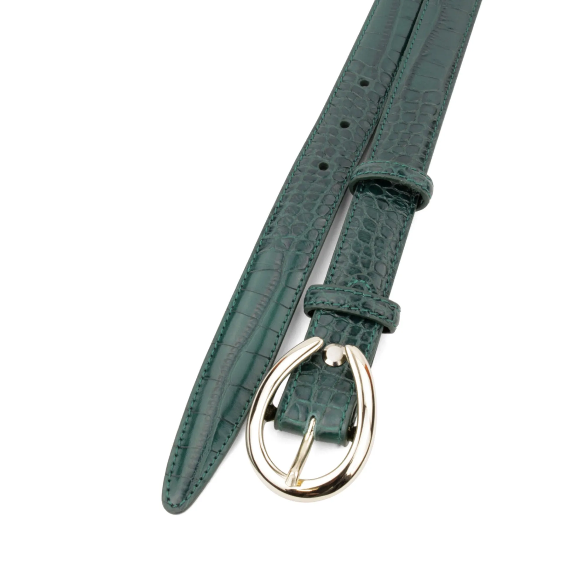 Dark Green Skinny Mock Croc C Belt