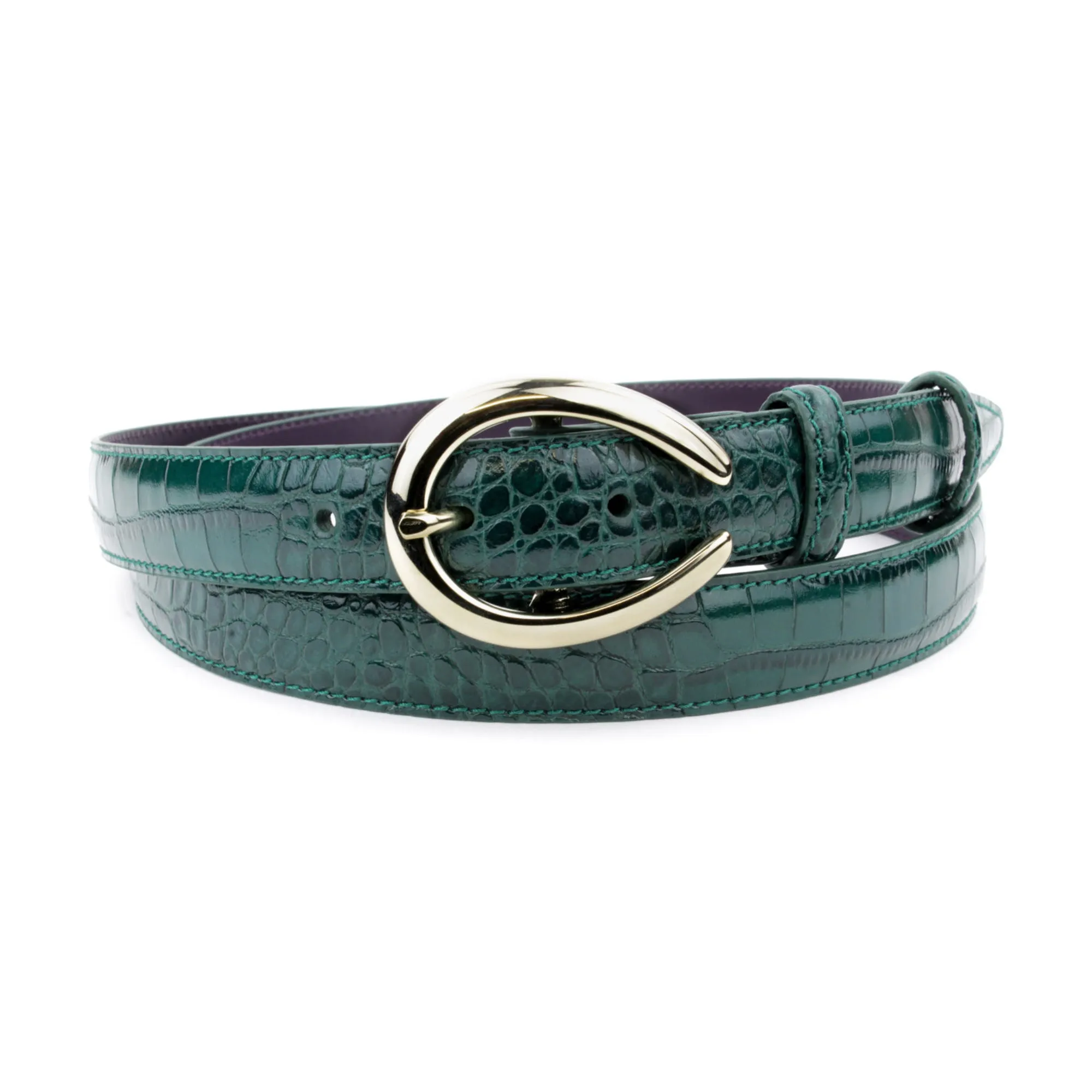 Dark Green Skinny Mock Croc C Belt