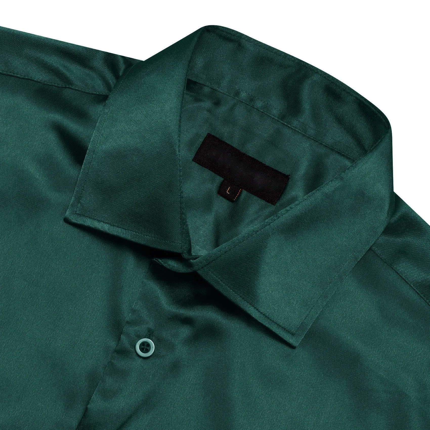 Dark Green Solid Satin Silk Men's Long Sleeve Shirt