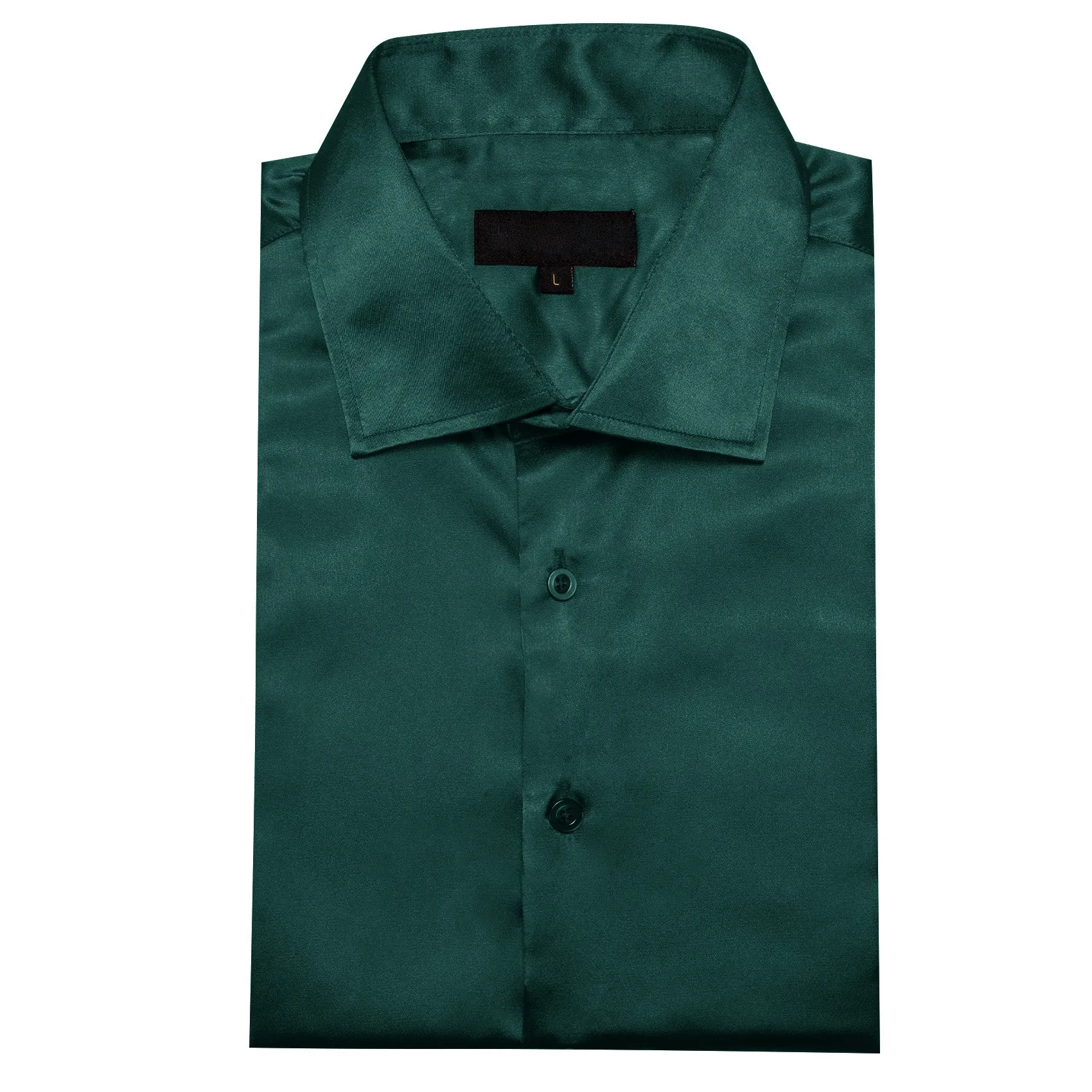 Dark Green Solid Satin Silk Men's Long Sleeve Shirt