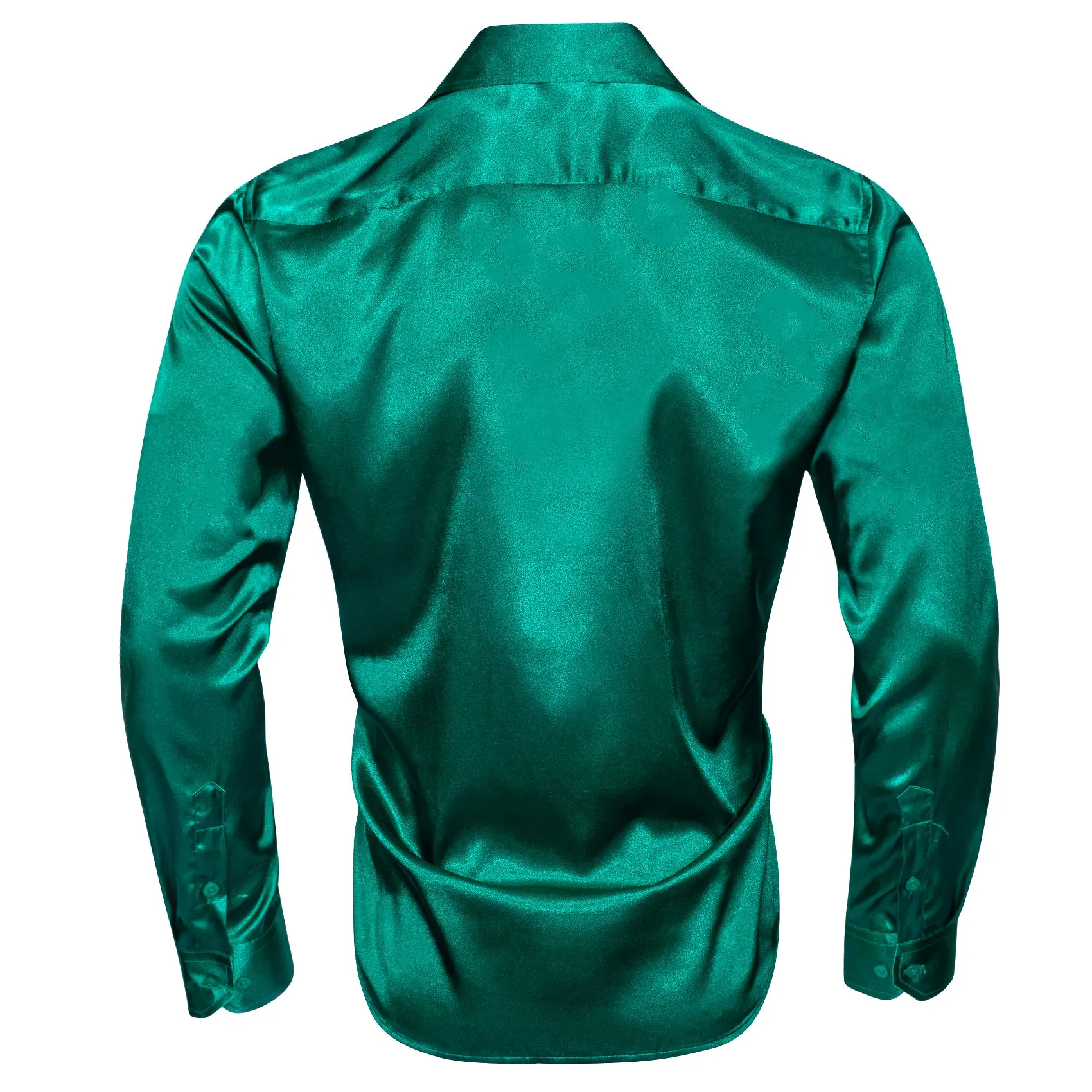 Dark Green Solid Silk Men's Long Sleeve Shirt