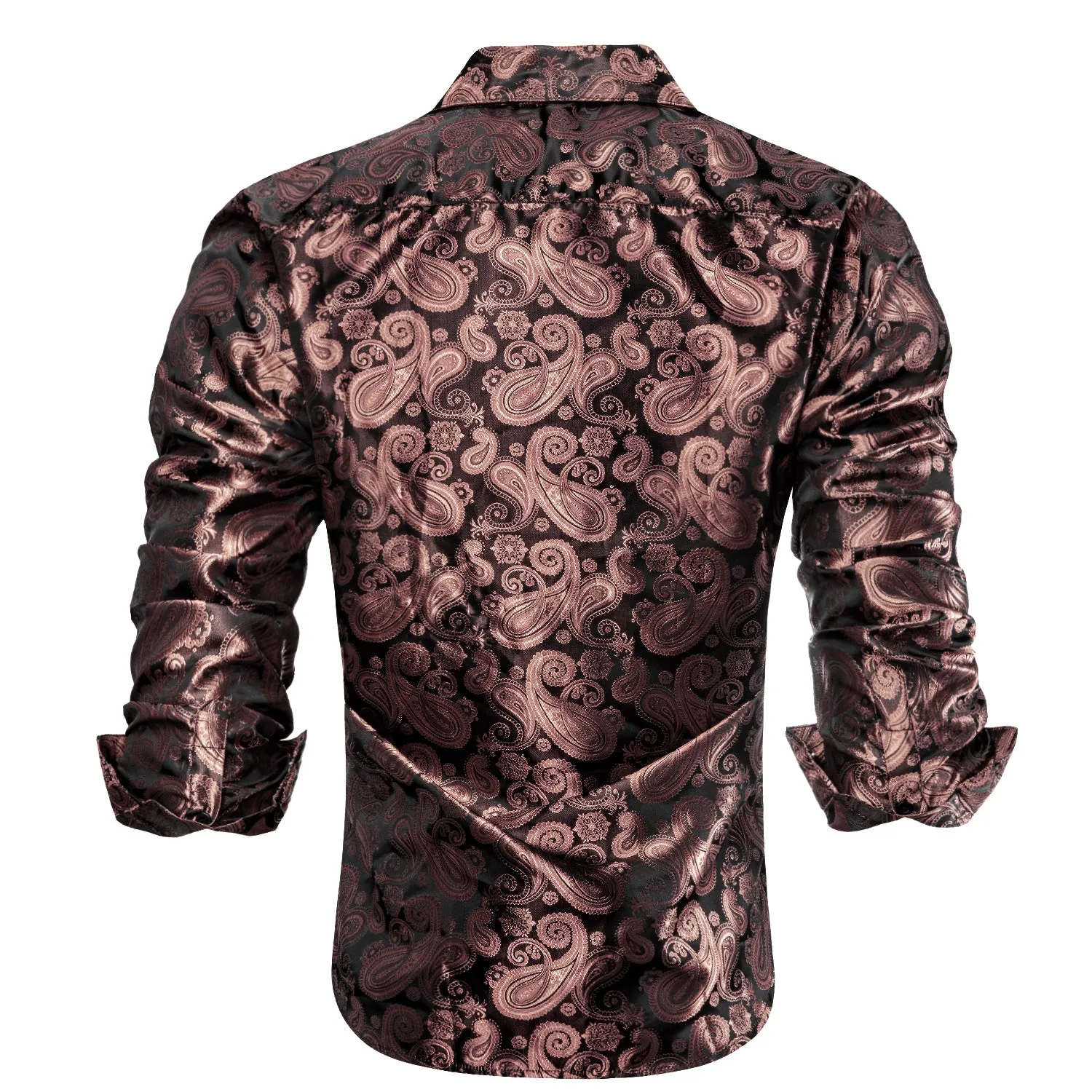 Dark Pink Paisley Pattern Silk Men's Long Sleeve Shirt