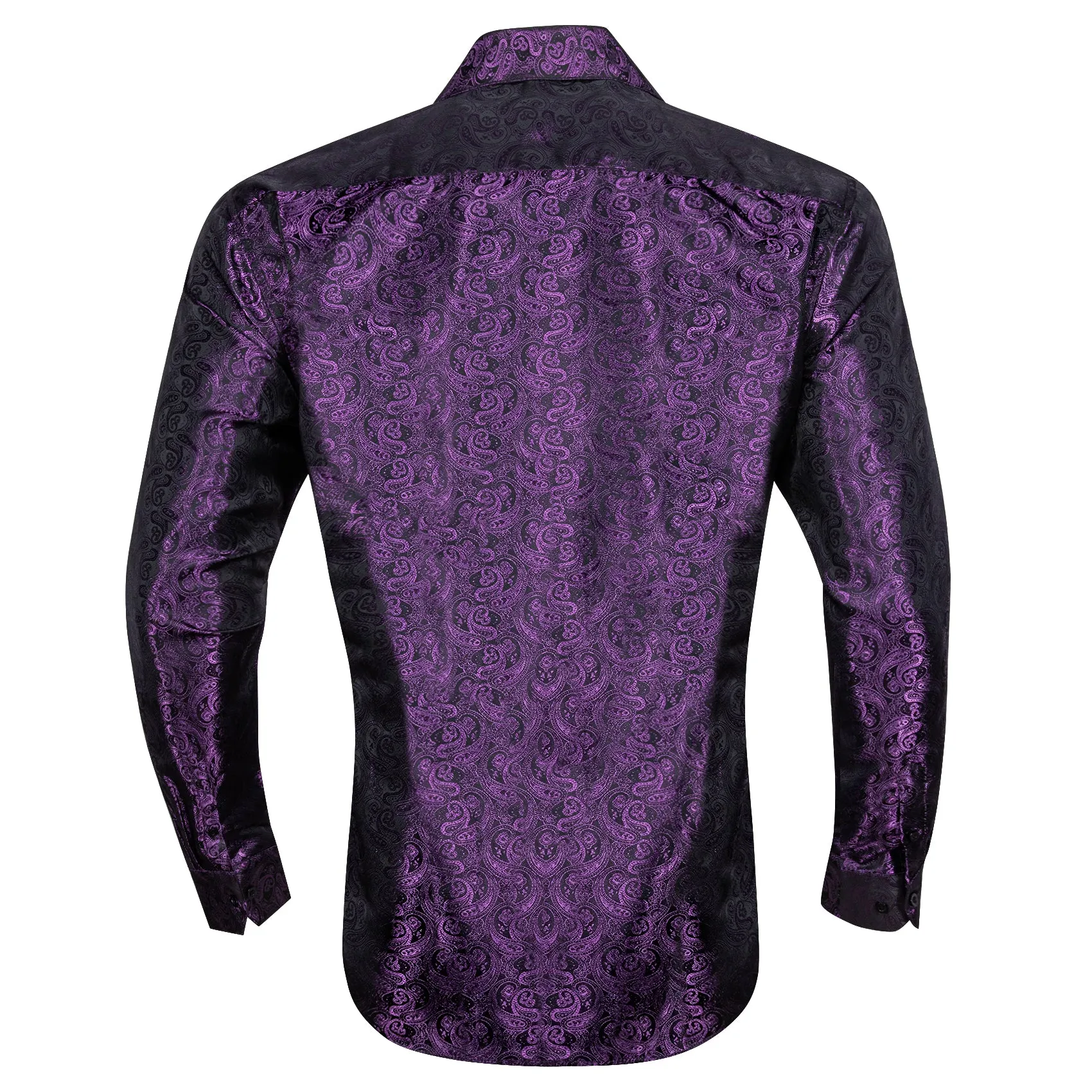 Dark Purple Paisley Pattern Silk Men's Long Sleeve Shirt