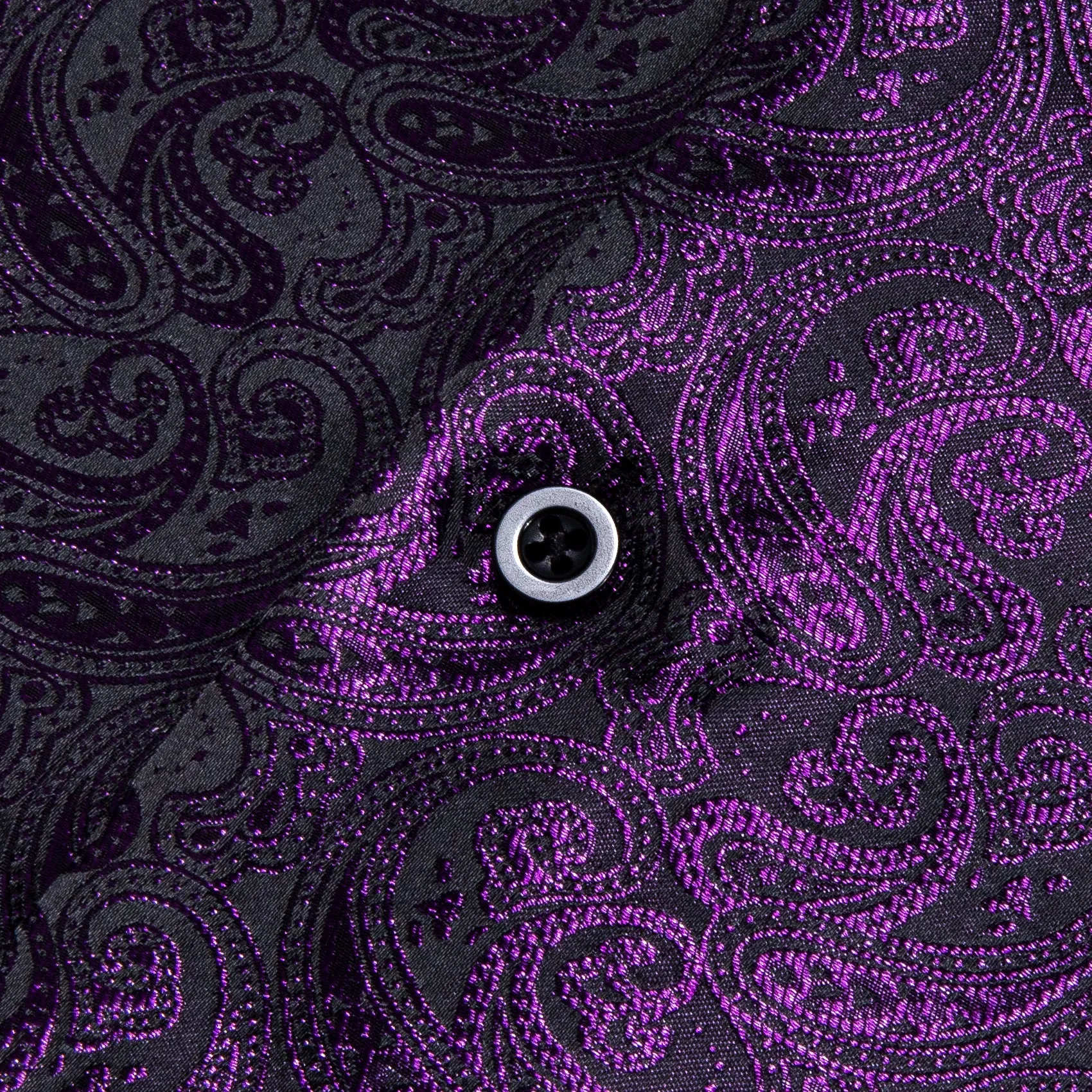 Dark Purple Paisley Pattern Silk Men's Long Sleeve Shirt