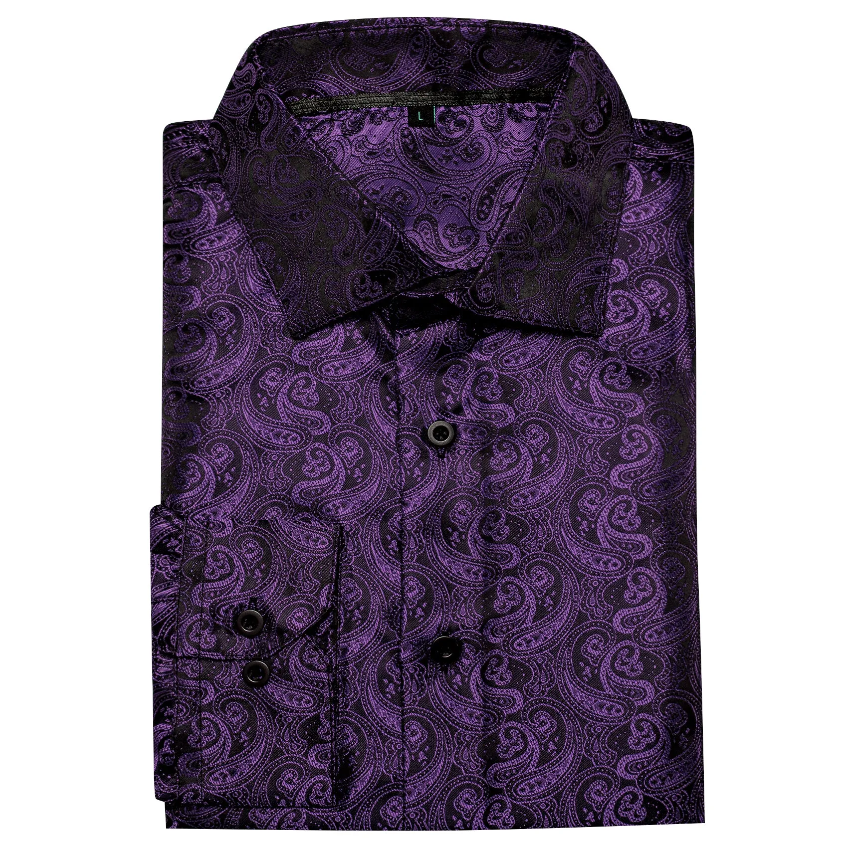 Dark Purple Paisley Pattern Silk Men's Long Sleeve Shirt