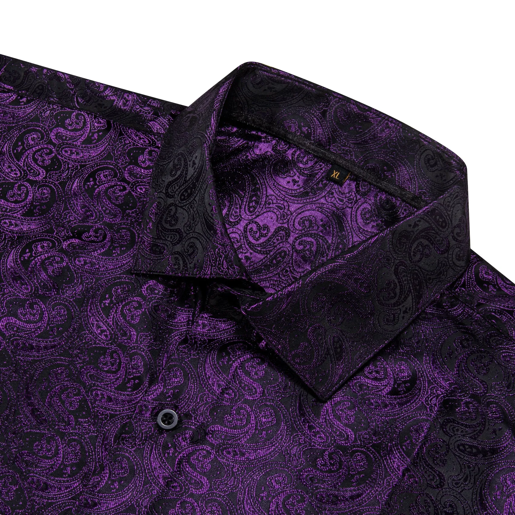 Dark Purple Paisley Pattern Silk Men's Long Sleeve Shirt