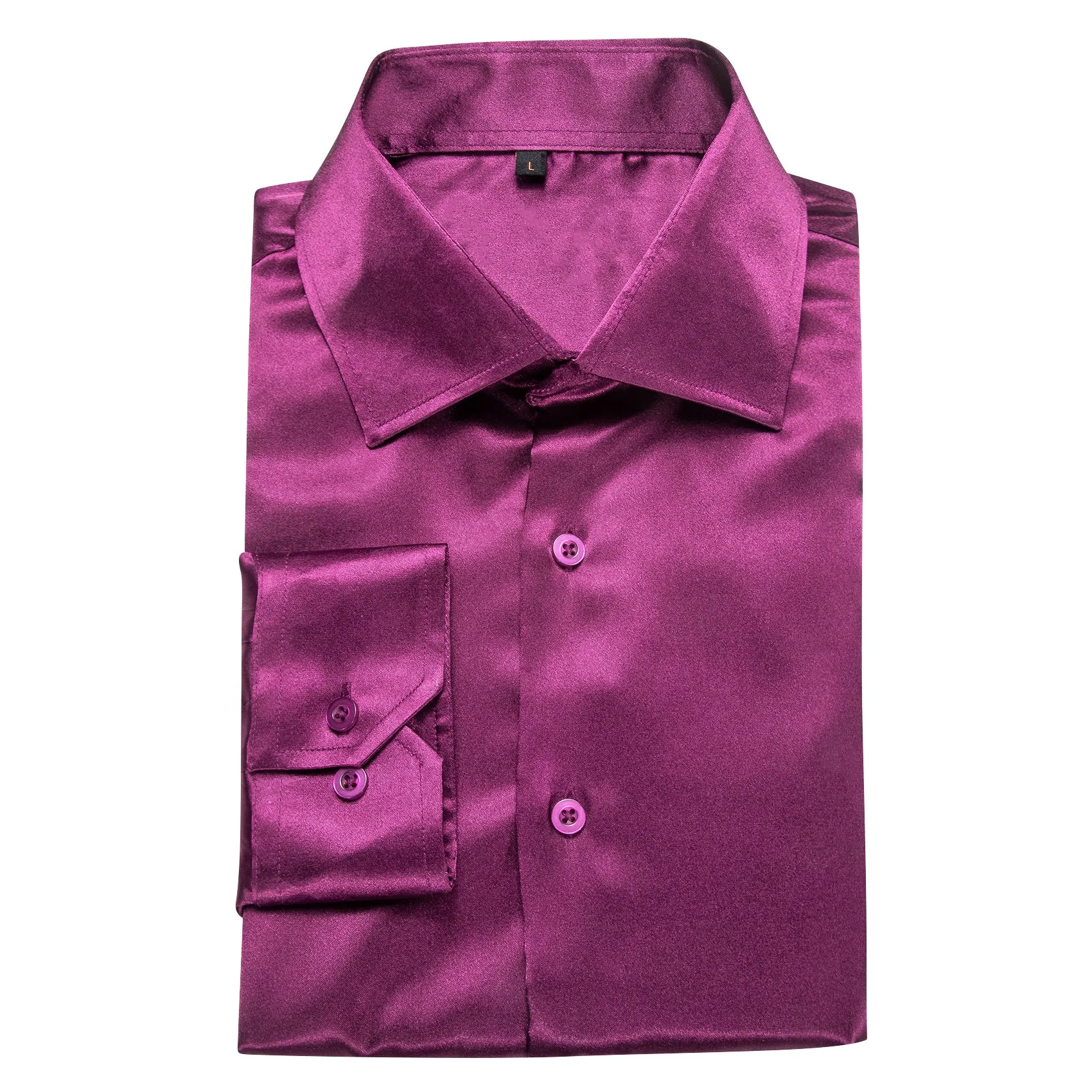 Dark Purple Solid Silk Men's Long Sleeve Shirt