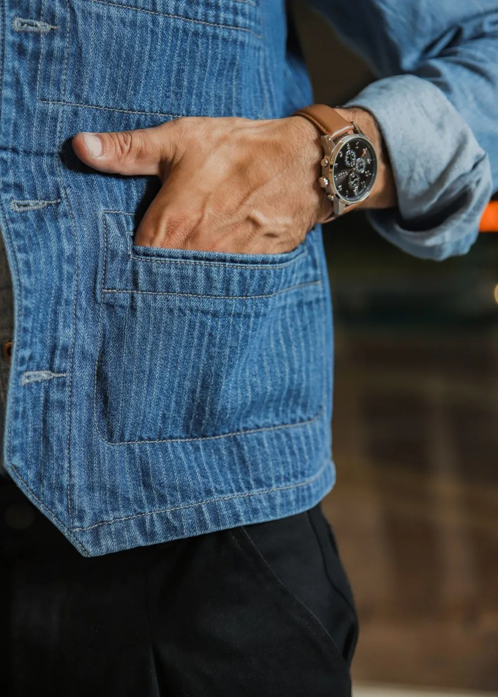 Denim Blue Striped Waistcoat