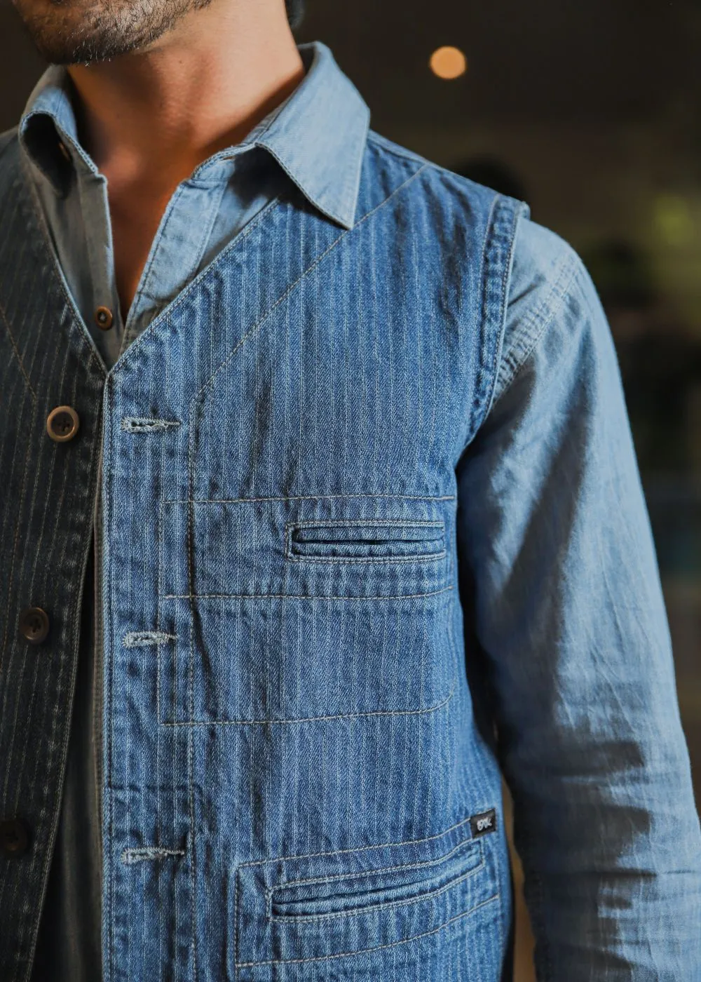 Denim Blue Striped Waistcoat