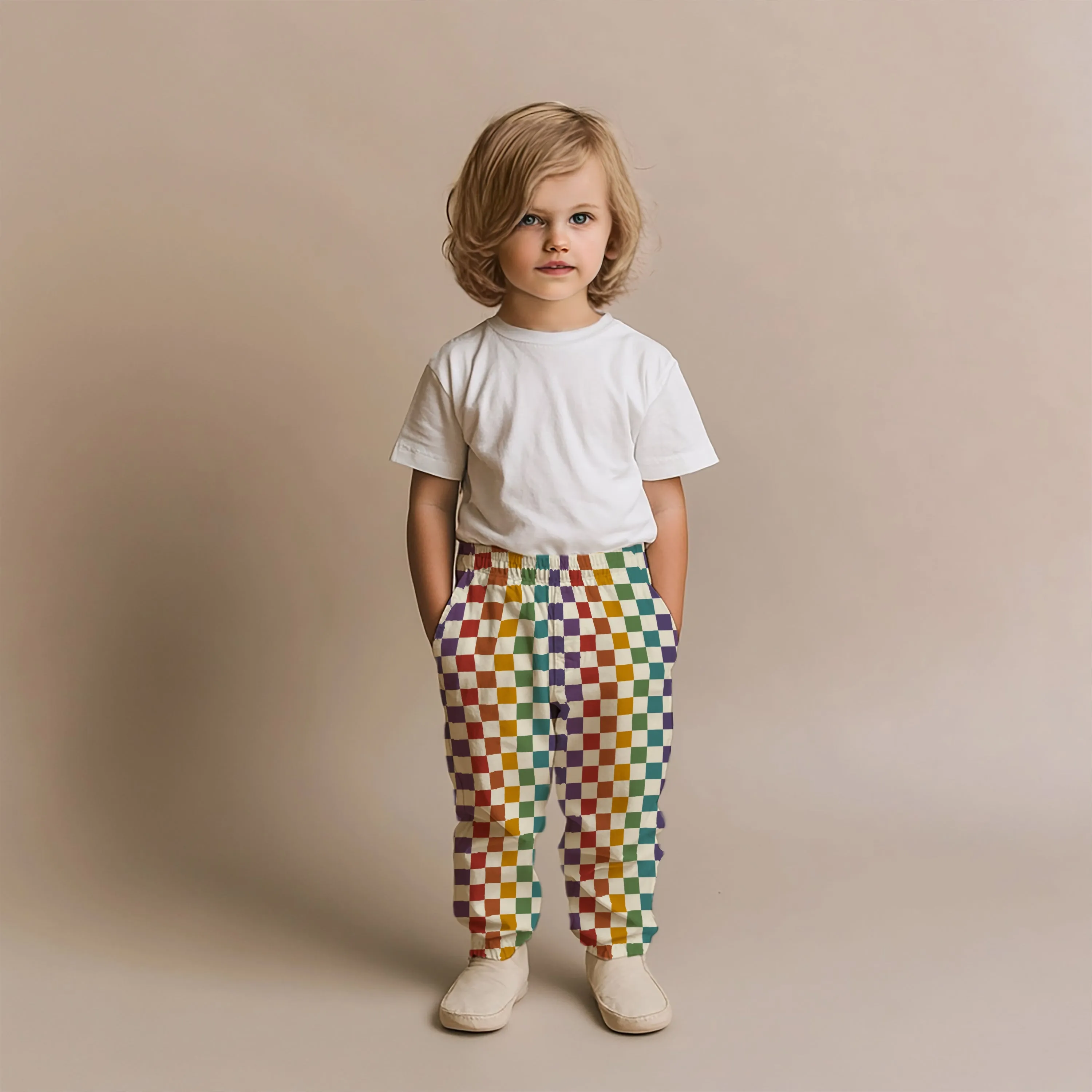 Denim Vintage Trousers - Checkerboard - Rainbow