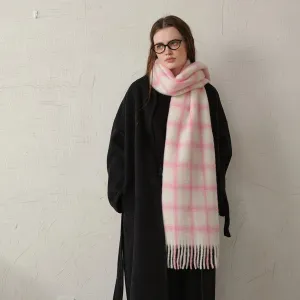 Design 20% Wool Plaid Scarf Women Autumn Winter Soft Simple Pink Scarf