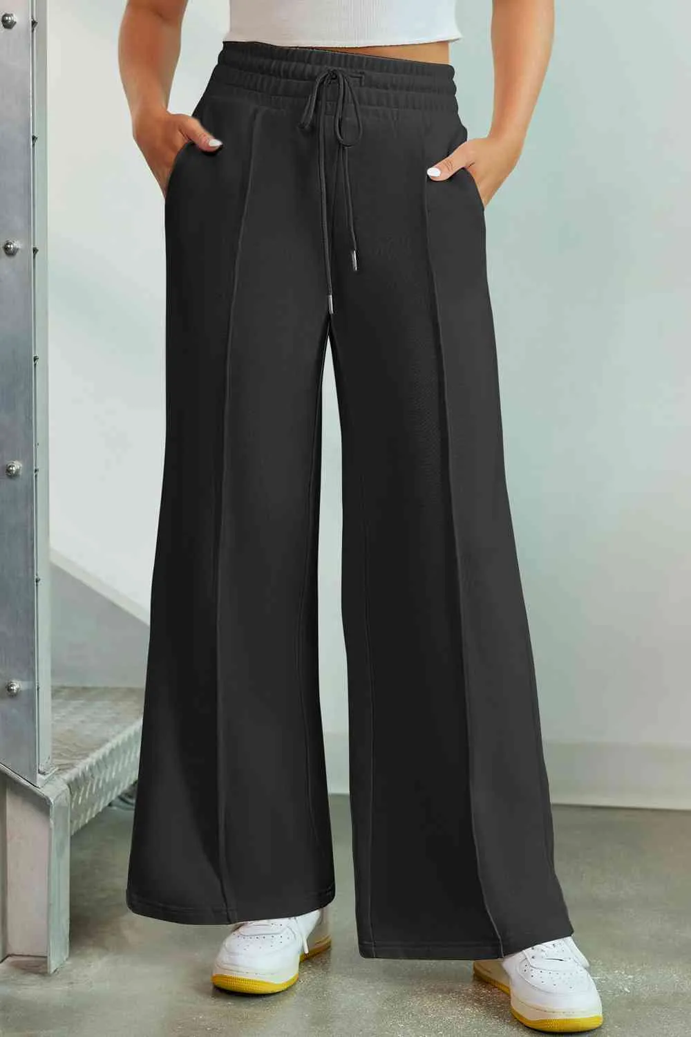 Drawstring High Waist Wide Leg Pants with Pockets (9 colors)