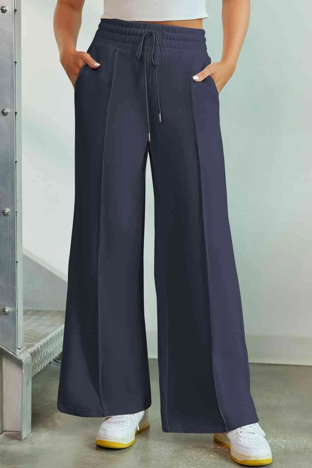 Drawstring High Waist Wide Leg Pants with Pockets (9 colors)