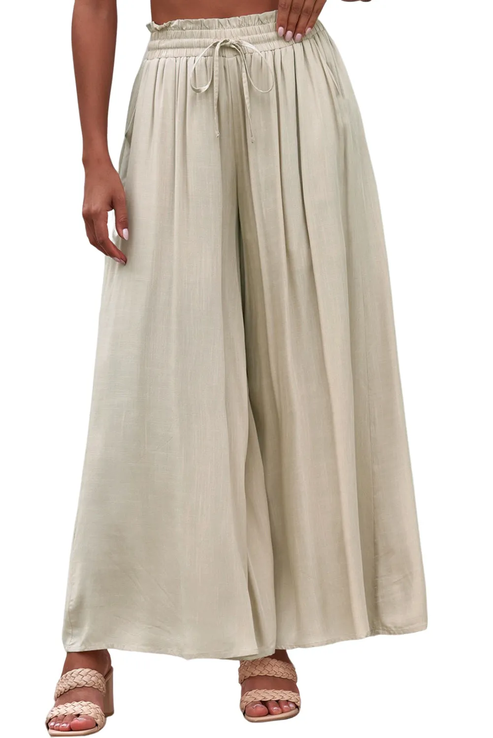 Drawstring Smocked High Waist Wide Leg Pants