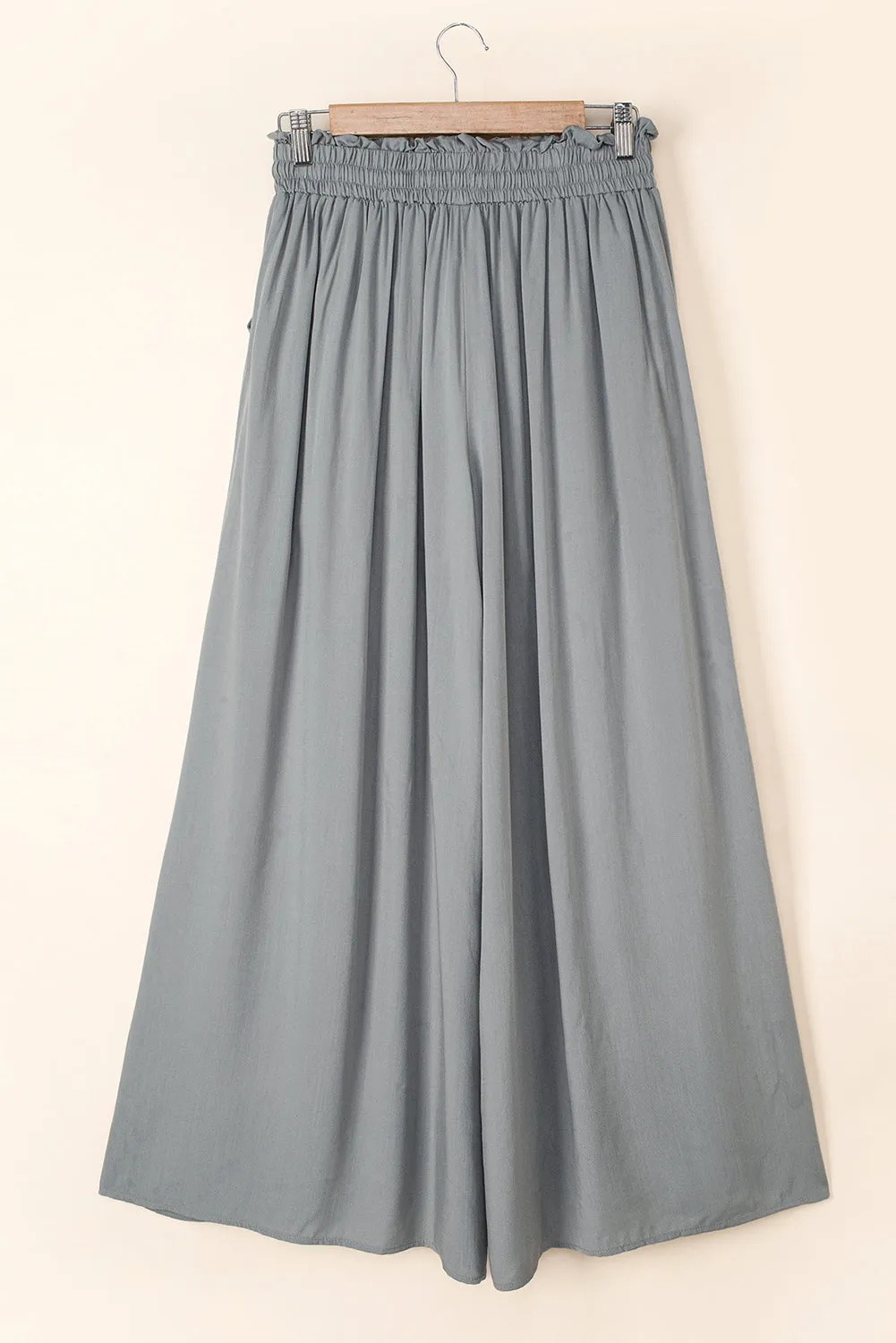 Drawstring Smocked High Waist Wide Leg Pants