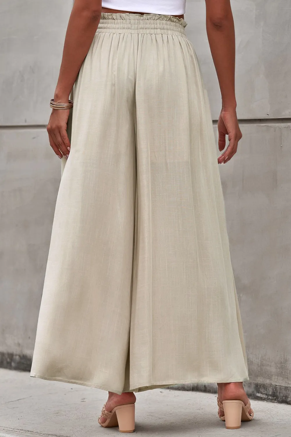 Drawstring Smocked High Waist Wide Leg Pants