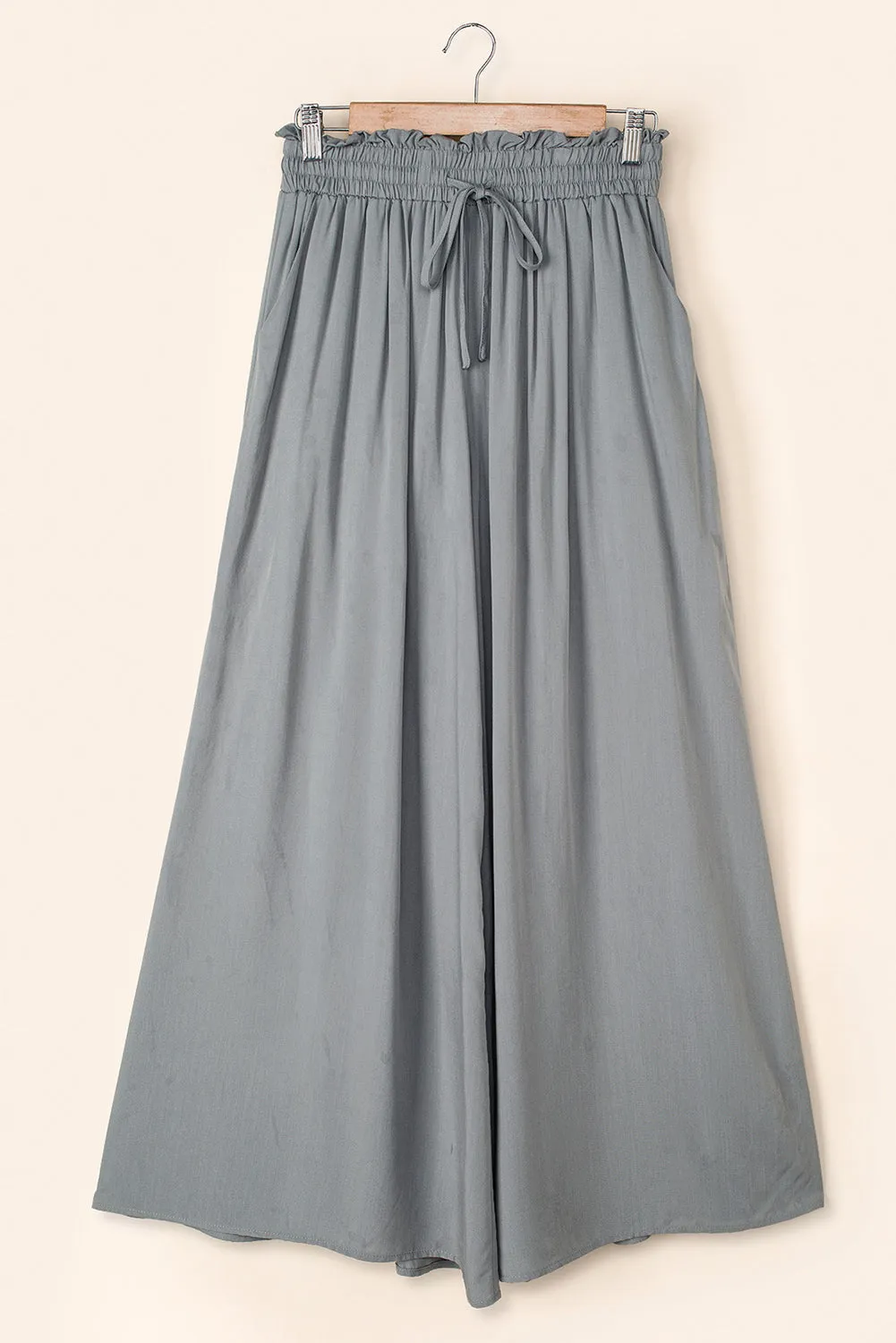 Drawstring Smocked High Waist Wide Leg Pants