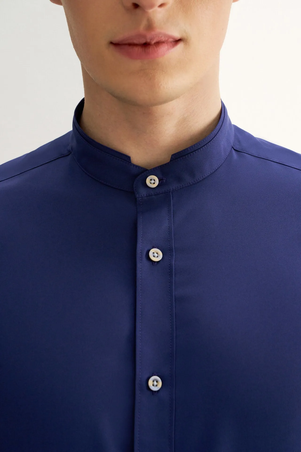 Dry Wicking Stand Collar Casual Shirt in Smart Fit Long Sleeve