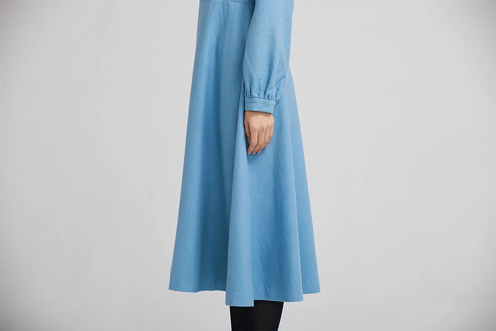 elegant blue wool winter dress with double breasted 2231