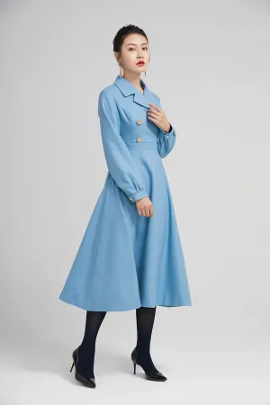 elegant blue wool winter dress with double breasted 2231