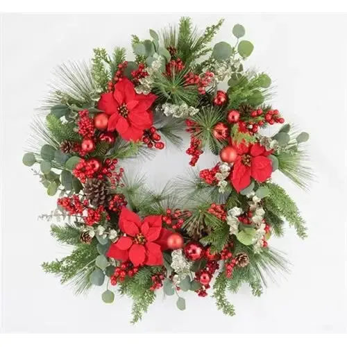 Enchante Luxury Red Poinsettia & Bauble Xl Wreath 81cm