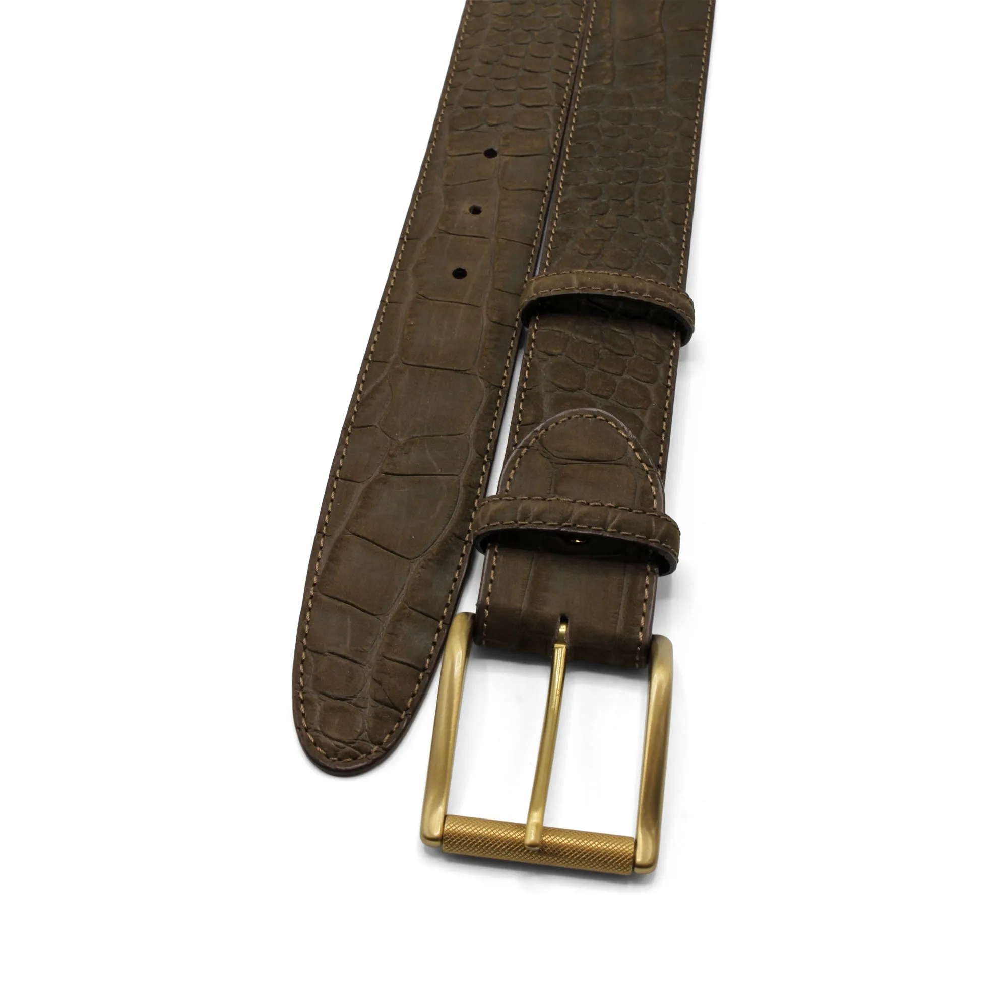 Espresso Nubuck Touch Mock Croc Roller Belt