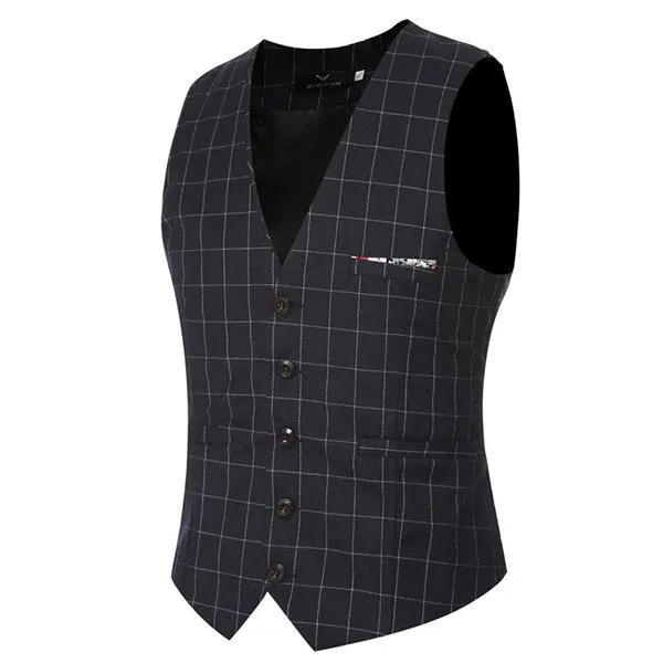 Fashion Wedding Dress Plaid Vest Slim Fit Business Suit Vest For Men