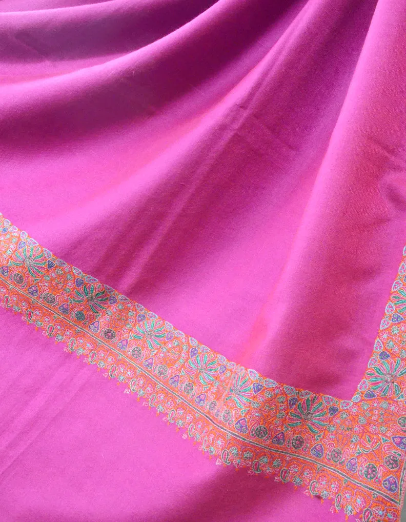 Fuscia Pink Pashmina Shawl With Sozni Borders 5660