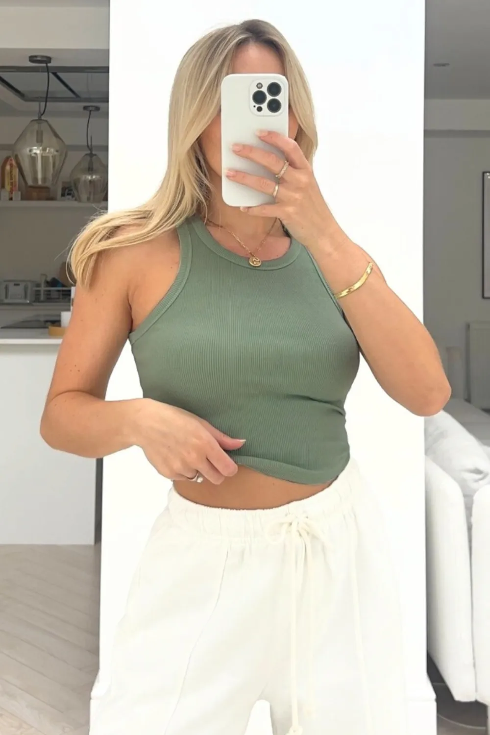 Georgia olive ribbed vest top