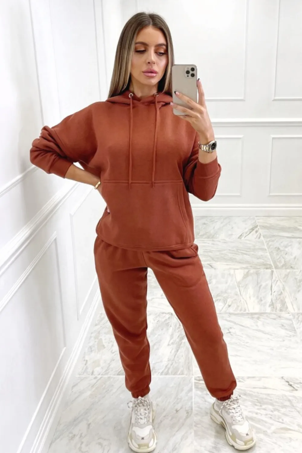 Glamify Rust essential hooded loungewear set