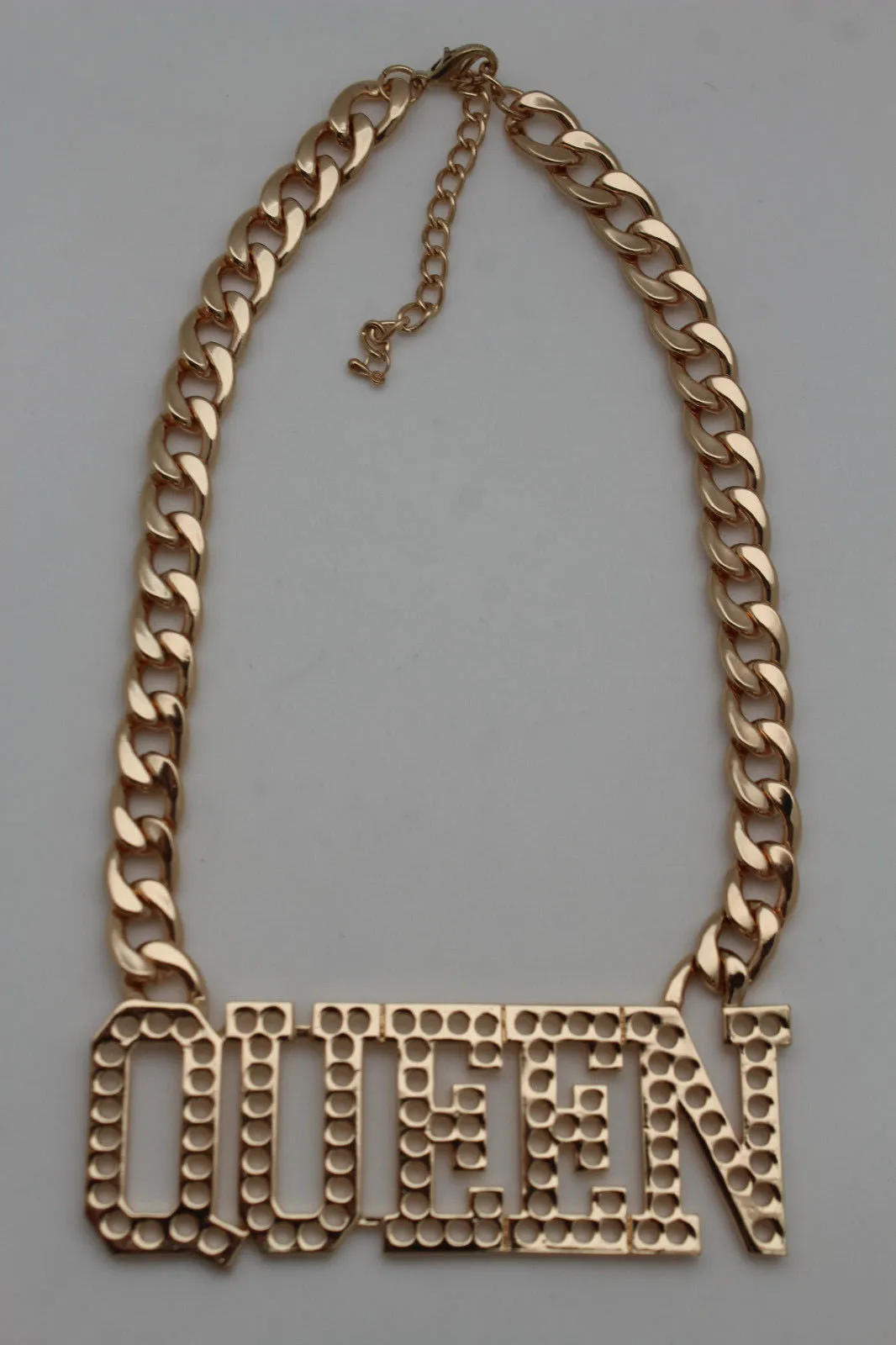 Gold Metal Chain Link Big QUEEN Holes Charm Short Necklace