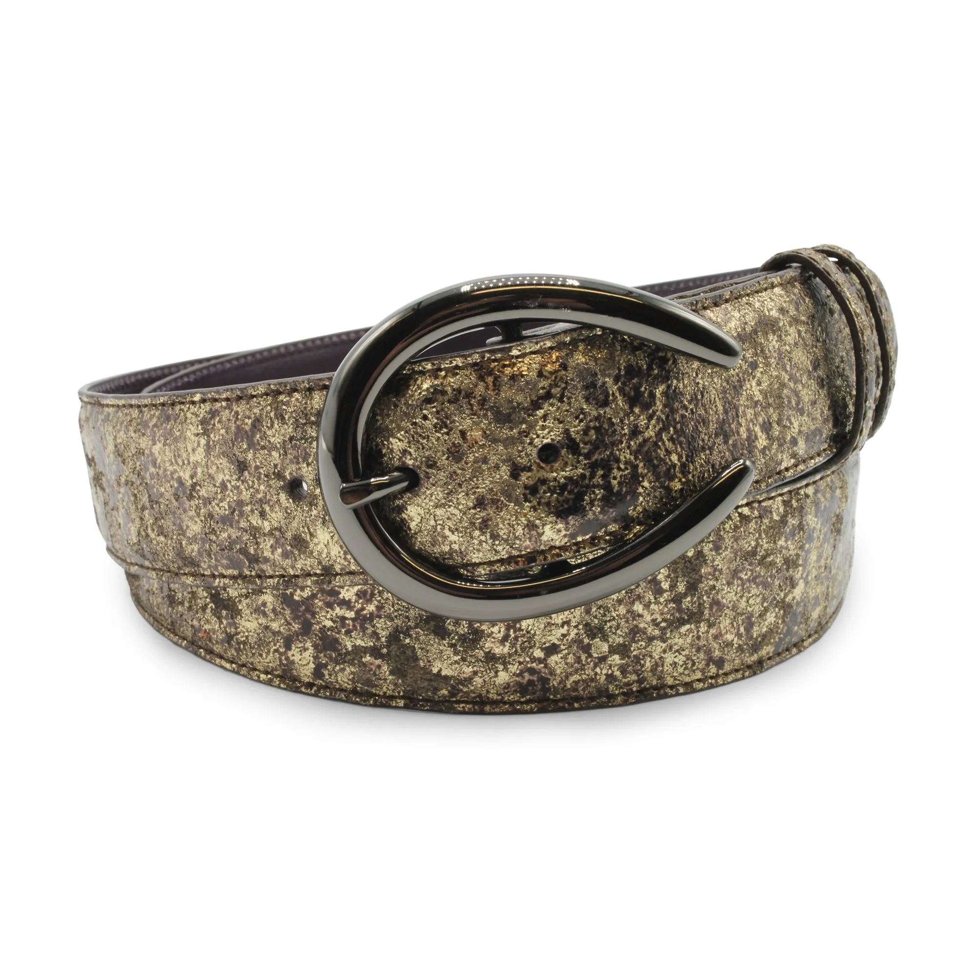 Gold Metallic Splash Gunmetal Prong Belt