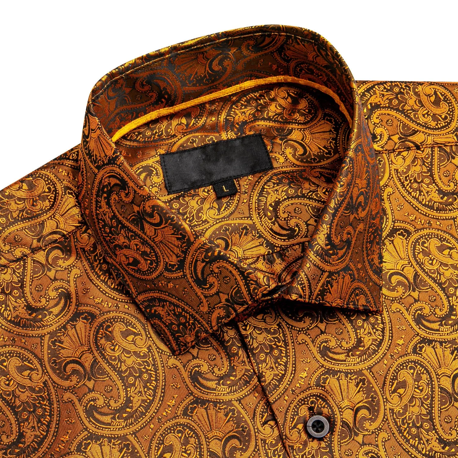 Golden Black Paisley Silk Men's Short Sleeve Shirt