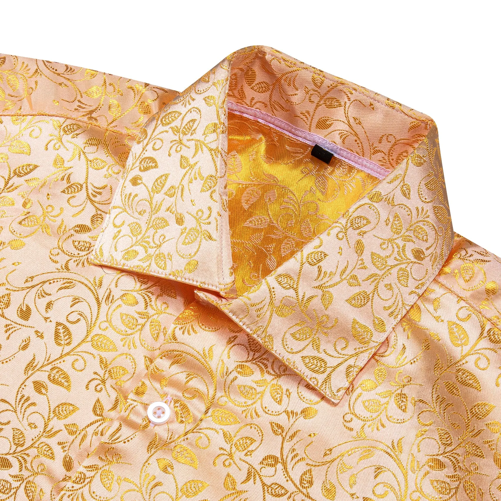 Golden Floral Pattern Silk Men's Long Sleeve Shirt