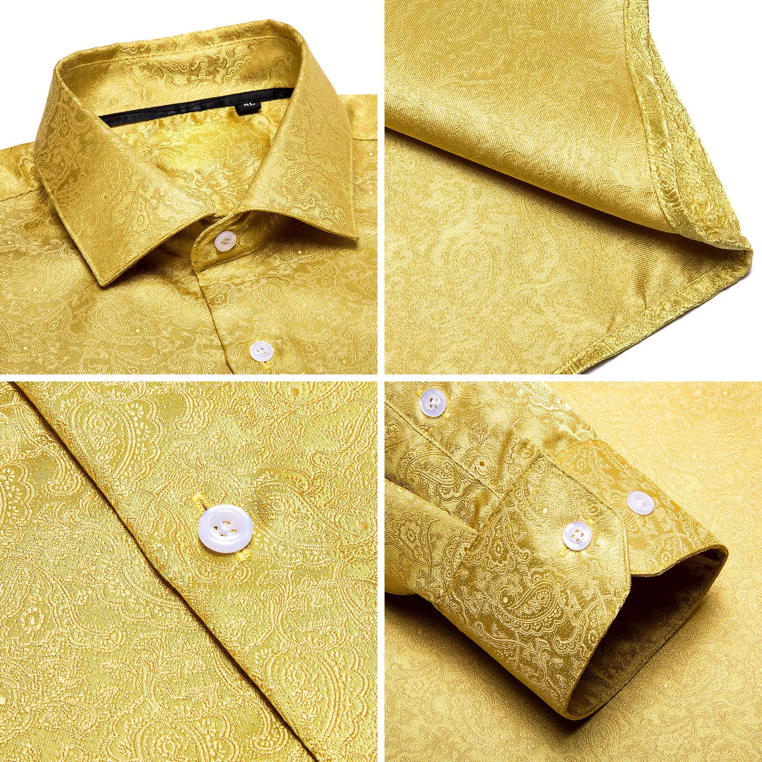 Golden Paisley Silk Men's Long Sleeve Shirt